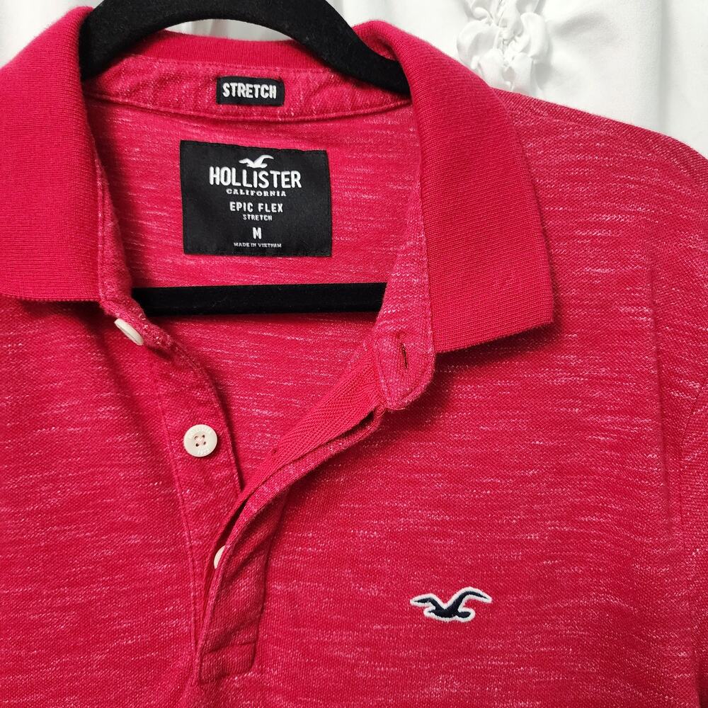 Hollister Red Heather Short Sleeve Polo Epic Flex Stretch Medium